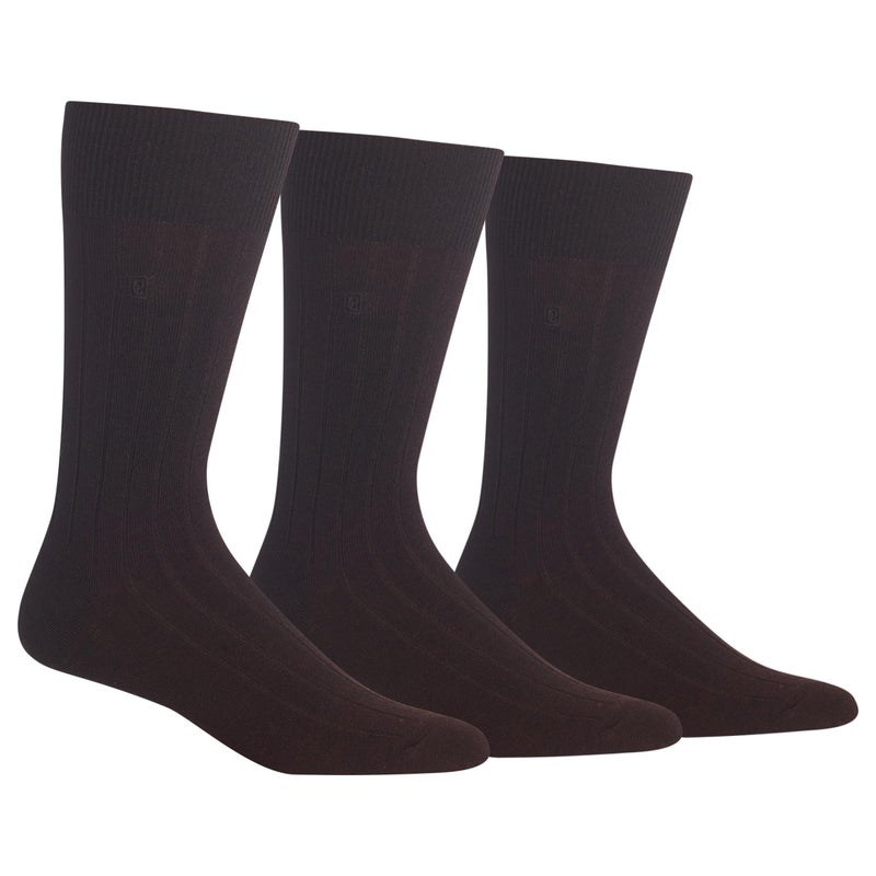 Chaps Men's Solid Rib Casual Crew Socks with Embroidered Logo (Pack of 3), Brown, Shoe Size 6-12/Sock Size 10-13 - Image 1